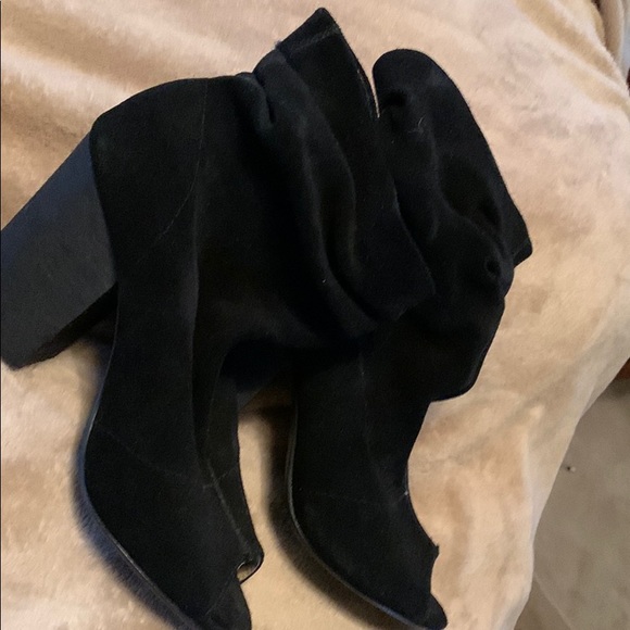 Black Suede Perp Toe Booties - Picture 1 of 5